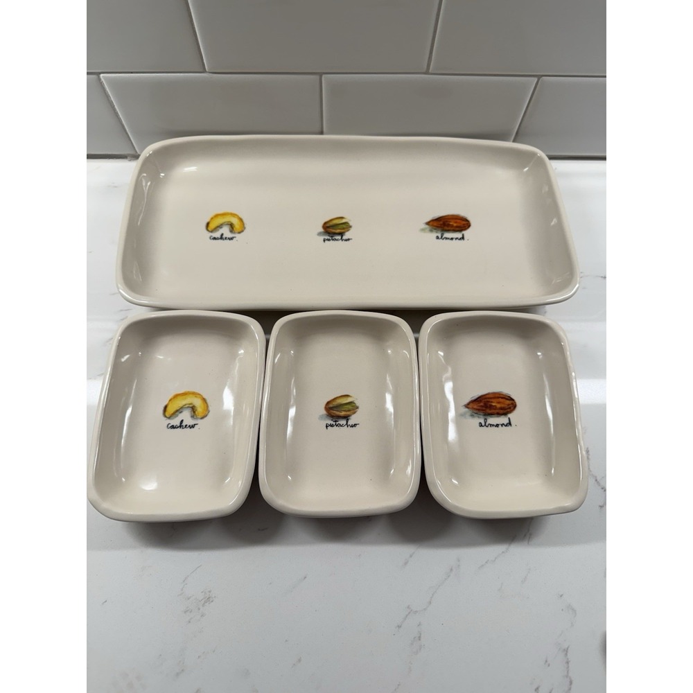 Rae Dunn Nut Dishes & Tray Serving Set of 4 Cashew Pistachio Almond Discontinued